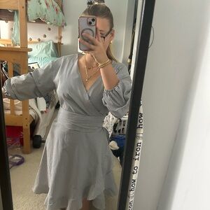 Elegant Striped Wrap Dress With Tie